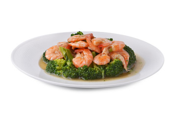 Thai healthy food boiled  broccoli with shrimp