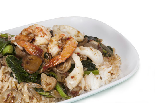 sea food  Thai fire rice on isolate