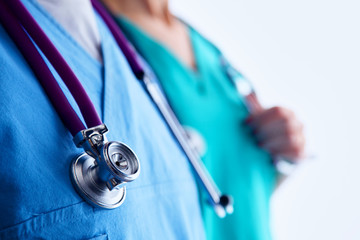 Closeup portrait of a two  doctors with stethoscope