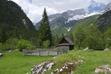 Fototapeta na wymiar Chalet on the Julian Alps, Slovenia