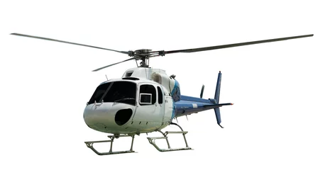 Fotobehang Helikopter Meermotorige helikopter met werkende propeller