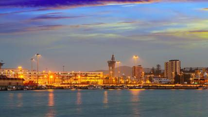 Fototapeta na wymiar Port side of Algeciras in twilight