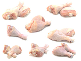 pieces of raw chicken meat isolated on white background