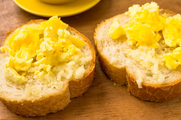 Two pieces of bread with egg