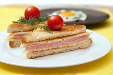 toast with cheese and ham on the table