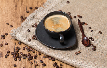 Coffee cup and coffee beans