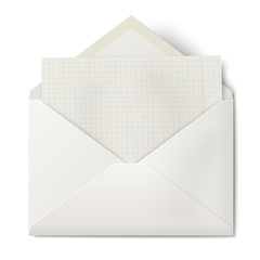 White opened envelope with sheet of squared paper inside