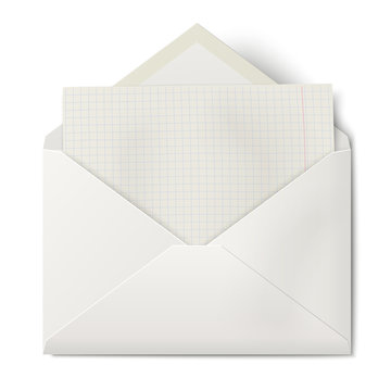 White opened envelope with sheet of squared paper inside