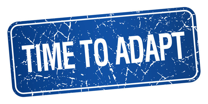 time to adapt blue square grunge textured isolated stamp