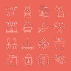 gardening line icon set