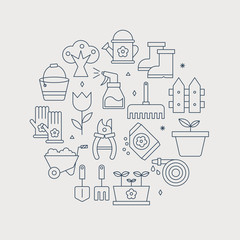 gardening line icon circle set