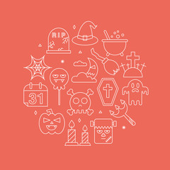 Halloween line icon circle set
