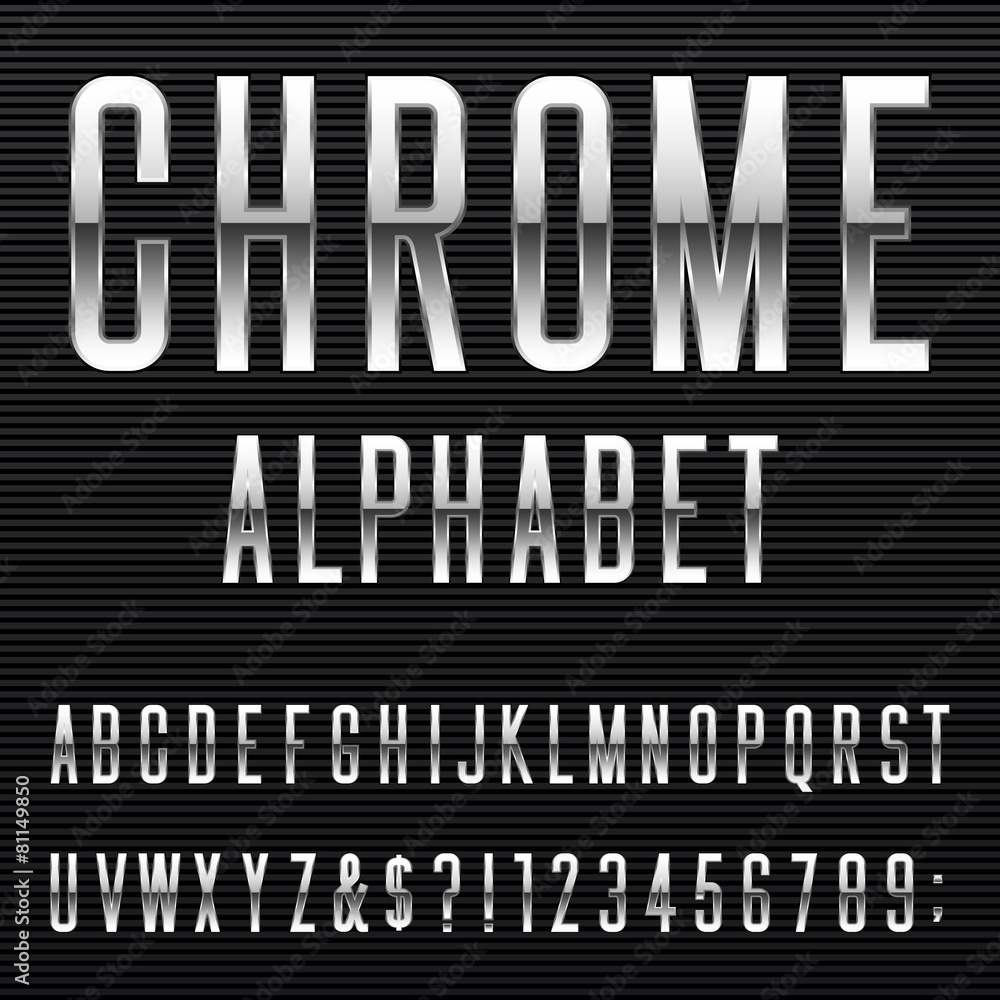 Poster chrome alphabet vector font