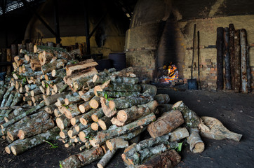 Traditional Charcoal factory, Sepetang, Malaysia