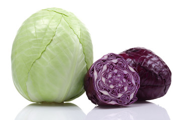 Green Cabbage and Red Cabbage