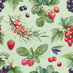 Seamless pattern with watercolor illustrations of berries - 81151017