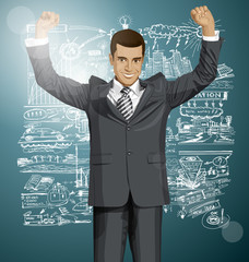Vector Businessman With Hands Up 07