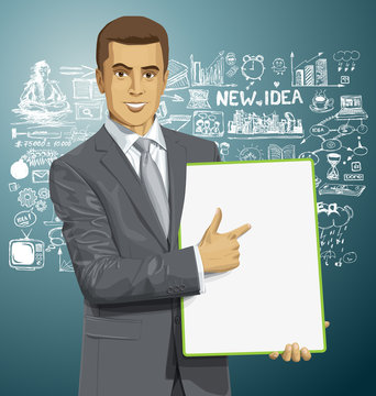 Vector Businessman With Empty Write Board