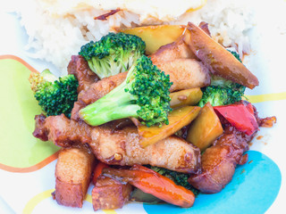 Pork stir-fried broccoli , Thai food