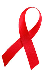 Red Ribbon Sign Isolated on White Background With Clipping Path.