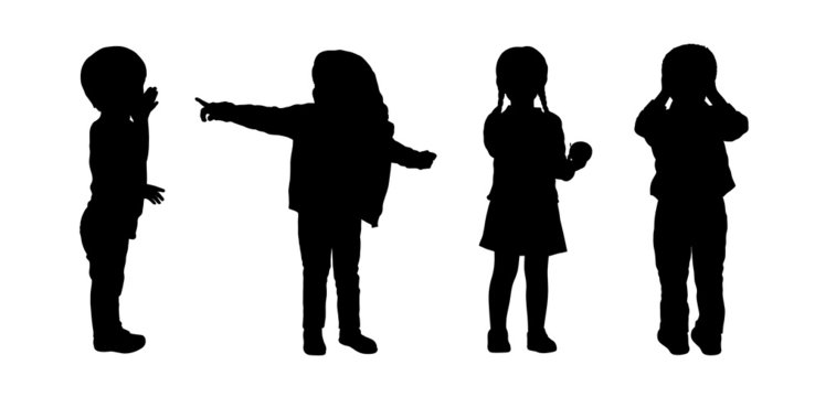 children standing silhouettes set 3