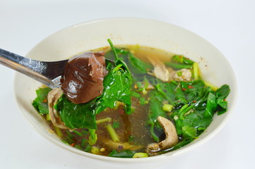 boiled pork blood on the spoon