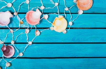 Summer. Pretty turquoise blue nautical background decorated with