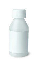 White plastic medicine bottle with blank label