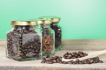 Coffee bean with view of the coffee jar and Heab jar