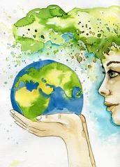 Peel and stick wall murals Painterly inspiration watercolor illustration depicting the earth
