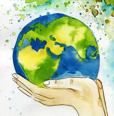 Door stickers Painterly inspiration watercolor illustration depicting the earth