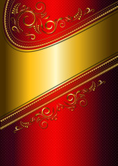 Festive red card with gold border and gold pattern.