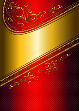 Festive Red Card With Gold Border And Gold Pattern.