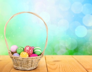 Brown. Easter eggs and basket isolated