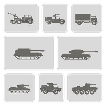set of monochrome icons with army vehicle for your design