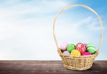 Brown. Easter eggs and basket isolated