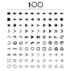 Fototapeta na wymiar 100 Basic arrow sign icons set