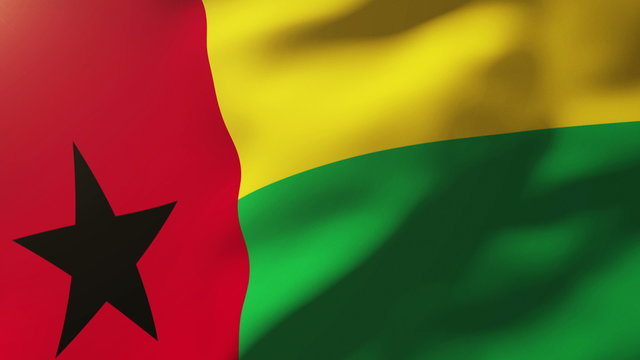 Guinea-Bissau flag waving in the wind. Looping sun rises style
