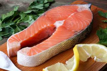 fresh raw salmon steak, trout