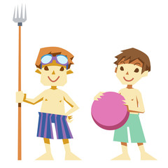 夏の水着のサバイバル少年たち