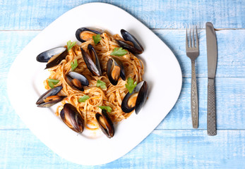   pasta with mussels seafood