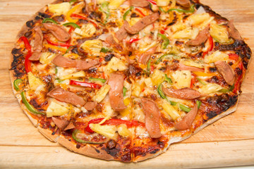 Hot Pizza on the wooden board