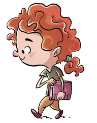 niña caminando con libro