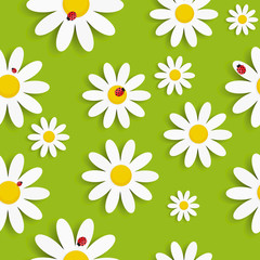 Flora Daisy Seamless Pattern Design Vector Illustartion
