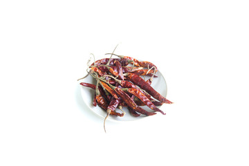 Dried Red chili in plate on white Background