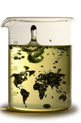 Pollution globe. Abstract background of oil film on water