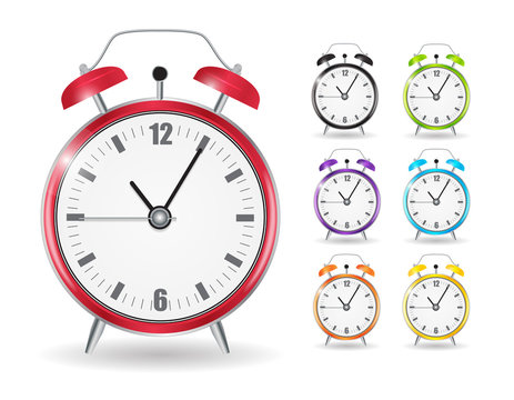 Realistic Clock Alarm Watch Set Vector Illustration
