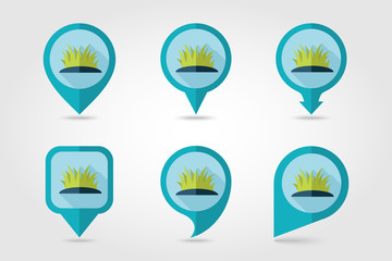 Grass flat mapping pin icon with long shadow