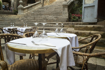 table at street restaurant