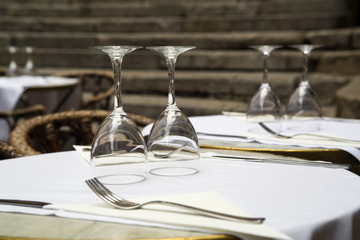 Glasses on a table at restaurant